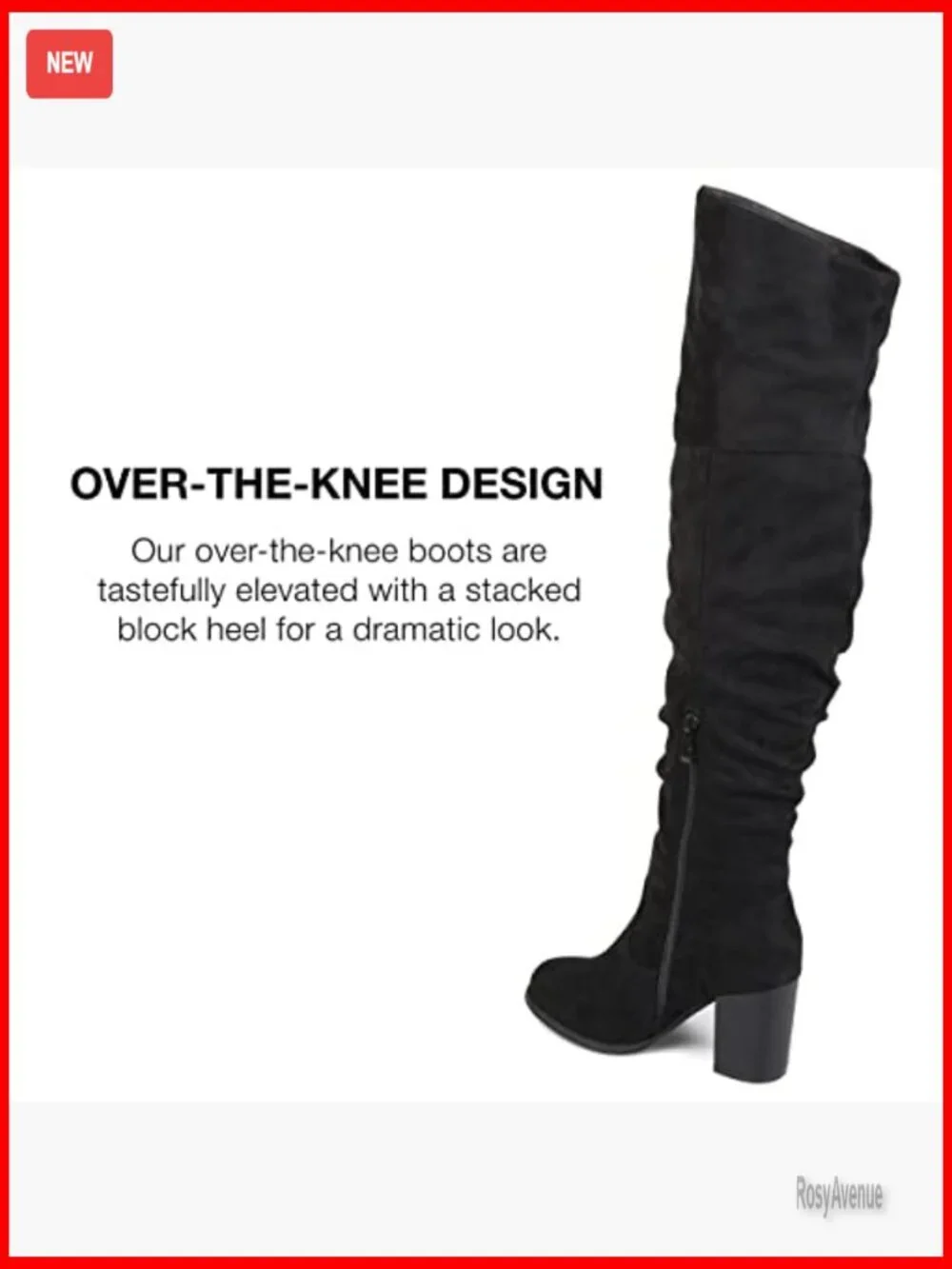 Faux Suede Over-the-Knee Boots with Stacked Heel, Inside Zip Closure